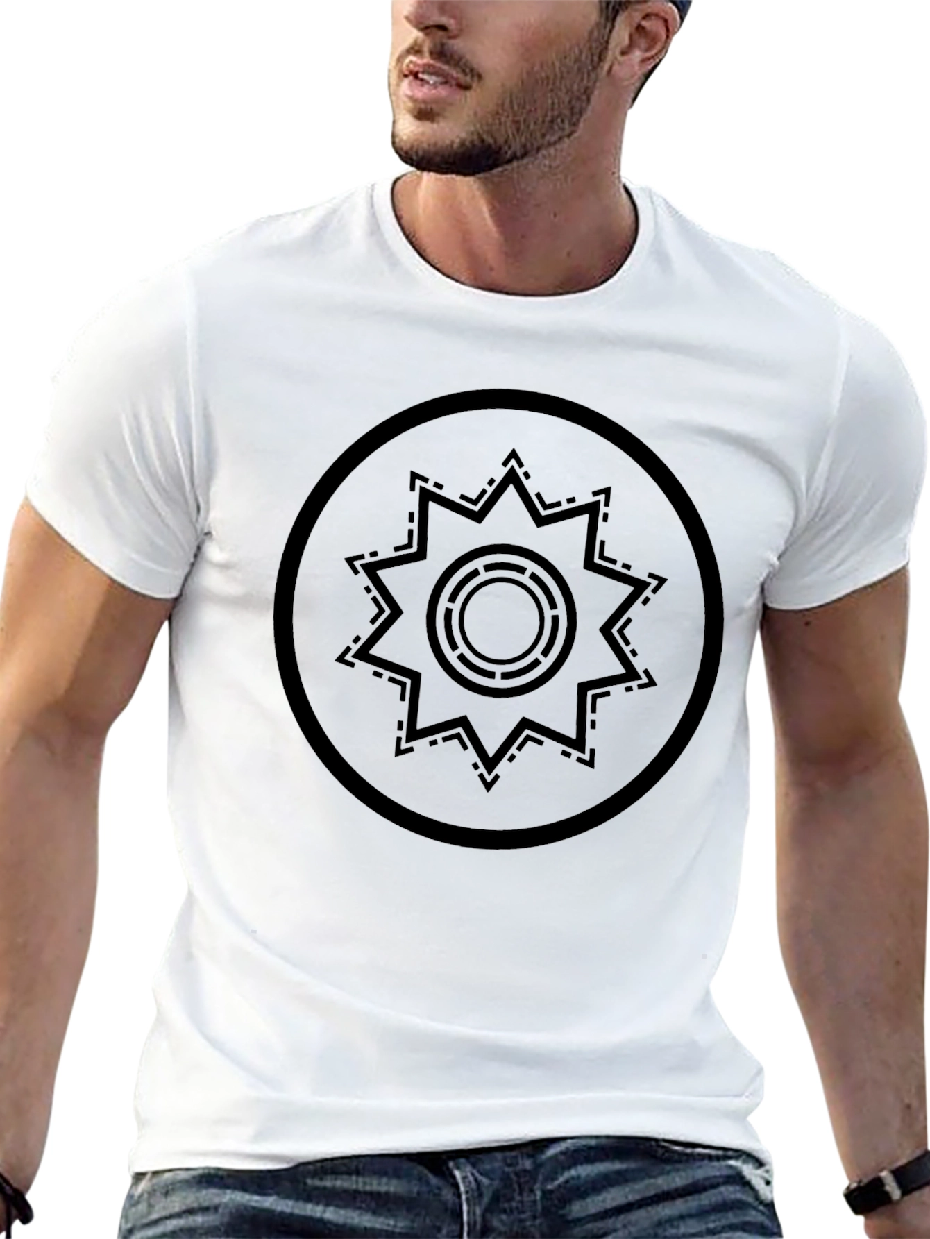 Geometric Star Design Black T-Shirt