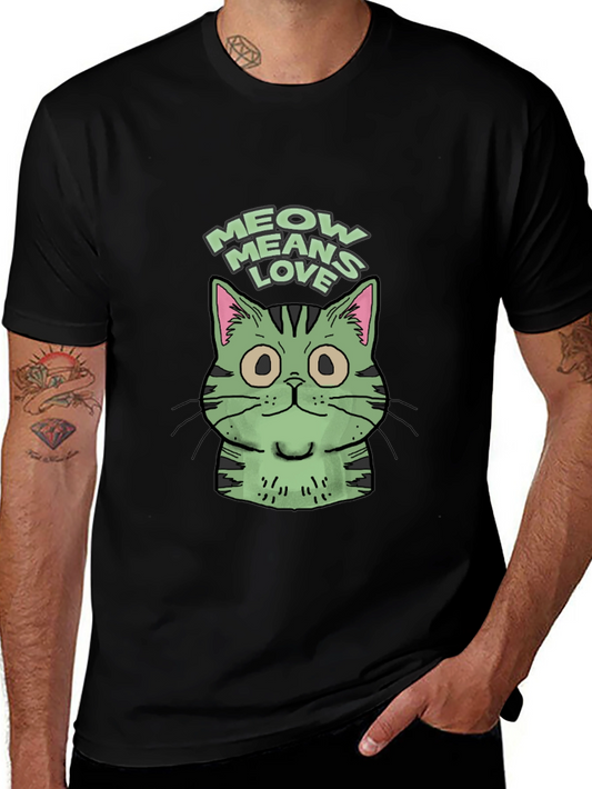 Meow Means Love Cat Graphic Tee - Unisex Black T-Shirt