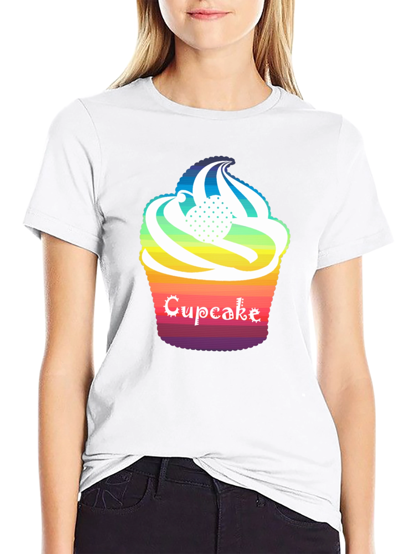 Rainbow Cupcake Graphic T-Shirt - Unique Design