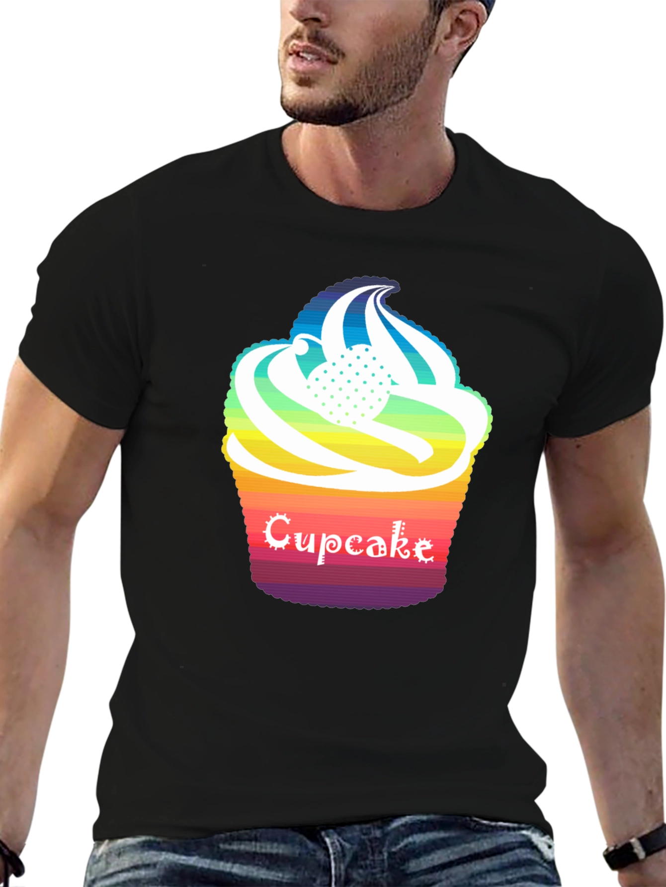 Rainbow Cupcake Graphic T-Shirt - Unique Design
