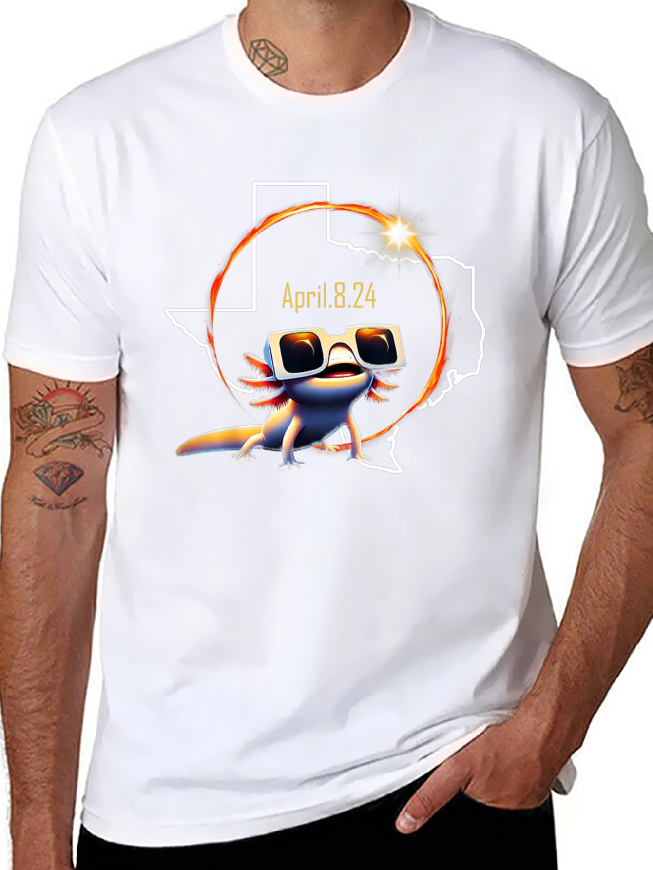 Texas Solar Eclipse April 8 2024 Axolotl T-Shirt