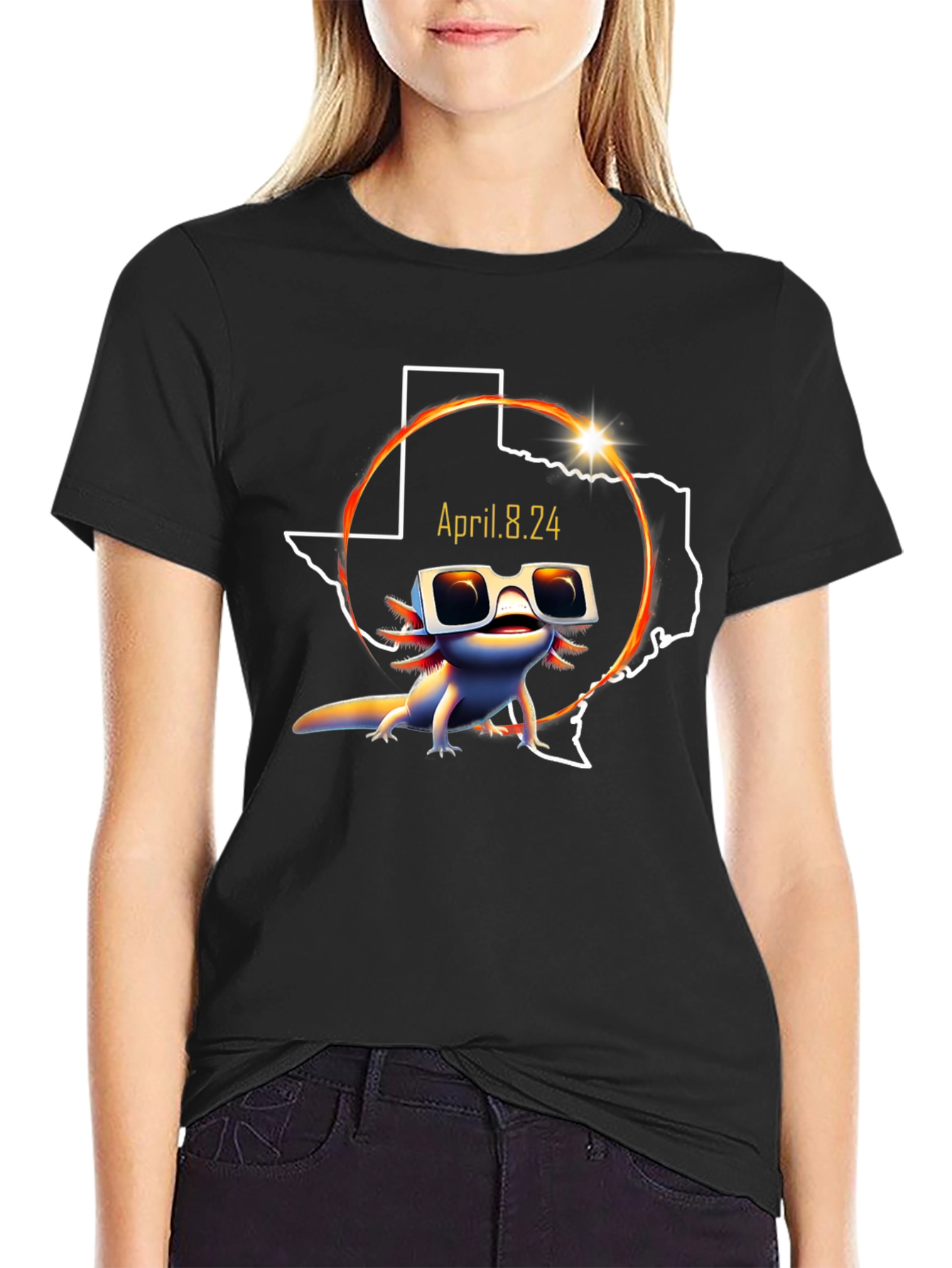 Texas Solar Eclipse April 8 2024 Axolotl T-Shirt