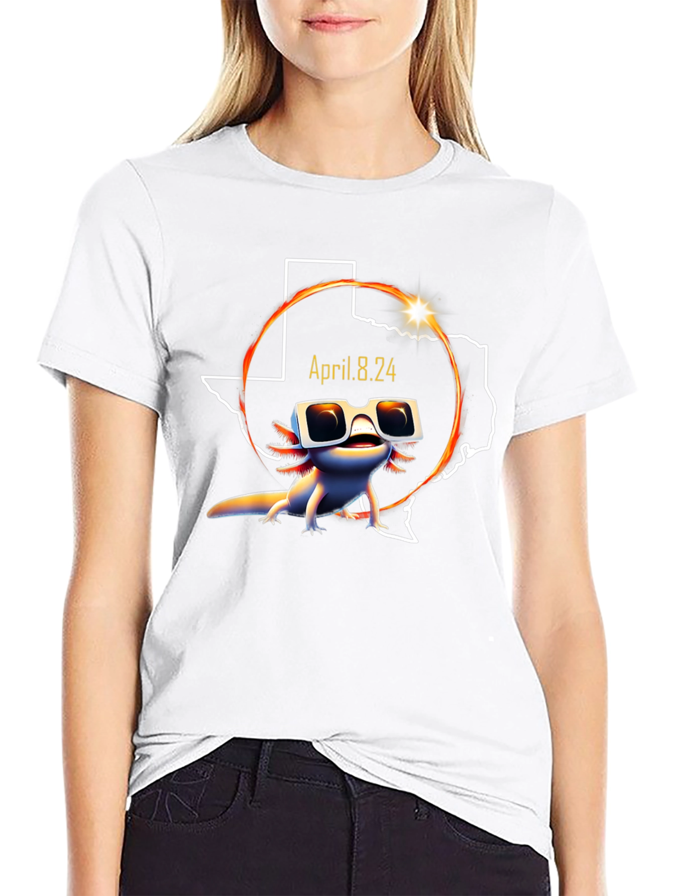Texas Solar Eclipse April 8 2024 Axolotl T-Shirt