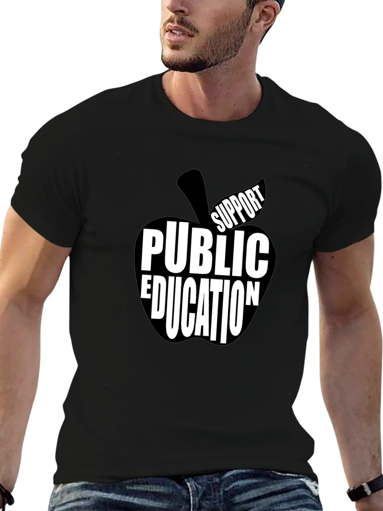 Support Public Education Black T-Shirt Apple Design