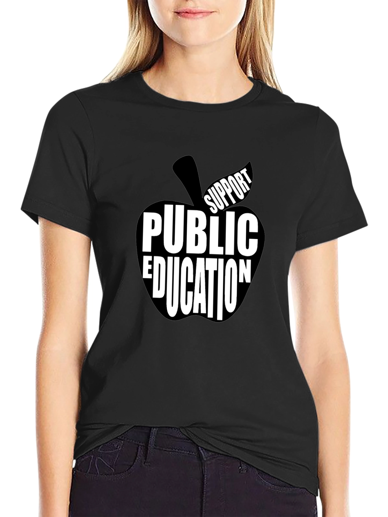 Support Public Education Black T-Shirt Apple Design