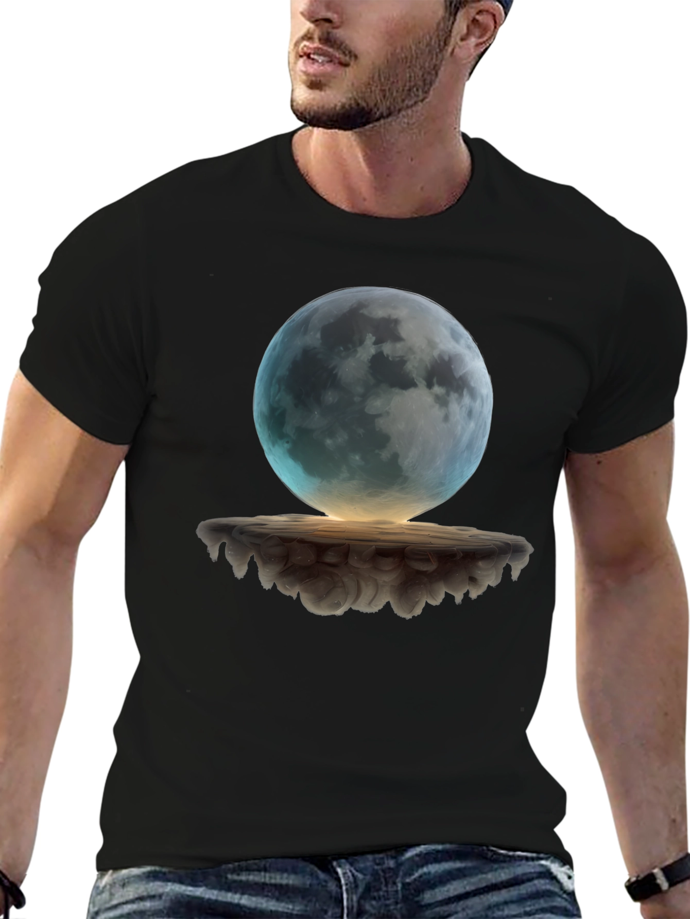 Mystic Moon Graphic Tee - Black Cotton Blend Shirt