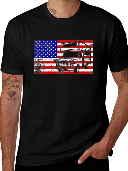 Retro RV American Flag Graphic T-Shirt