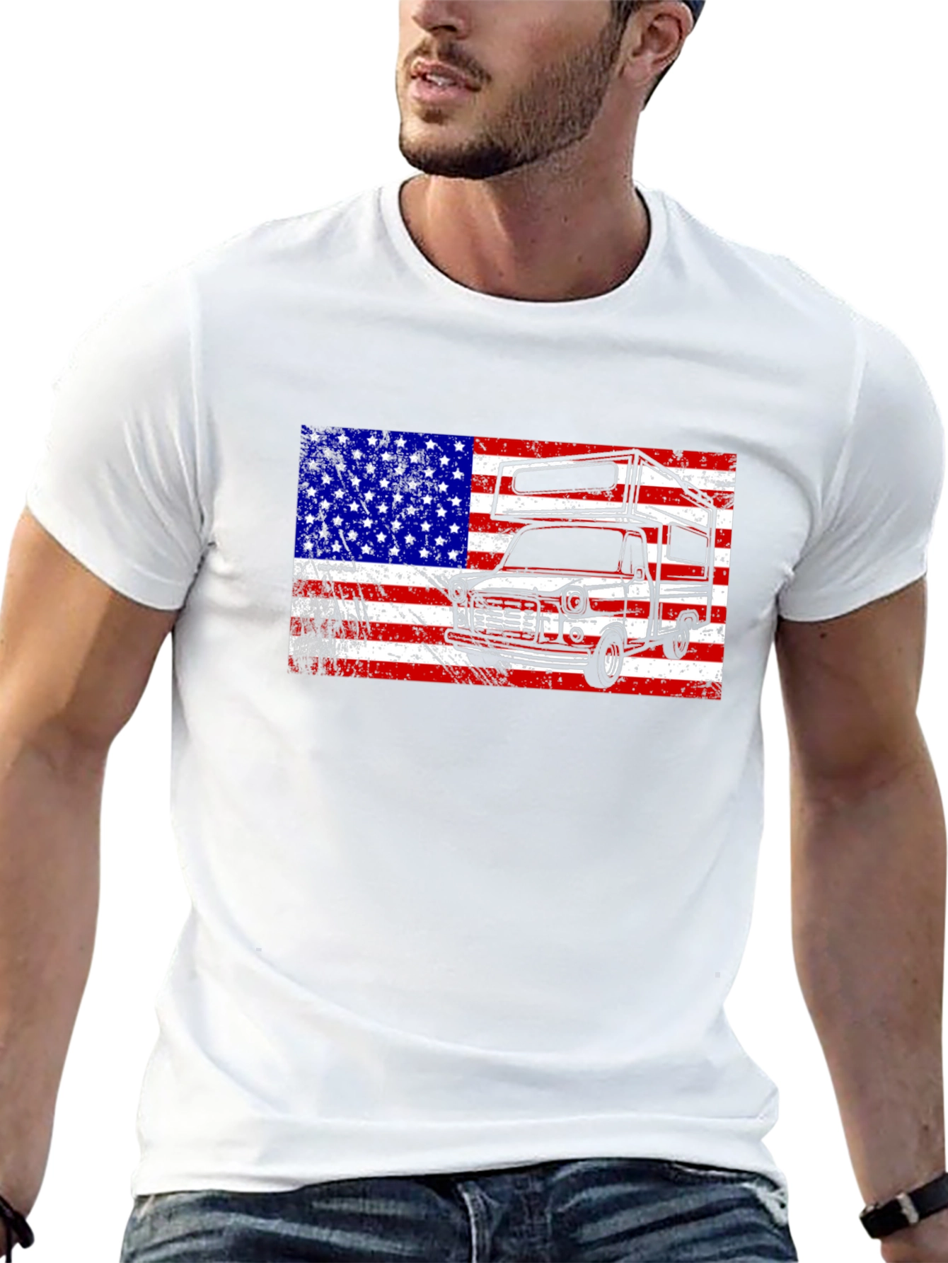 Retro RV American Flag Graphic T-Shirt