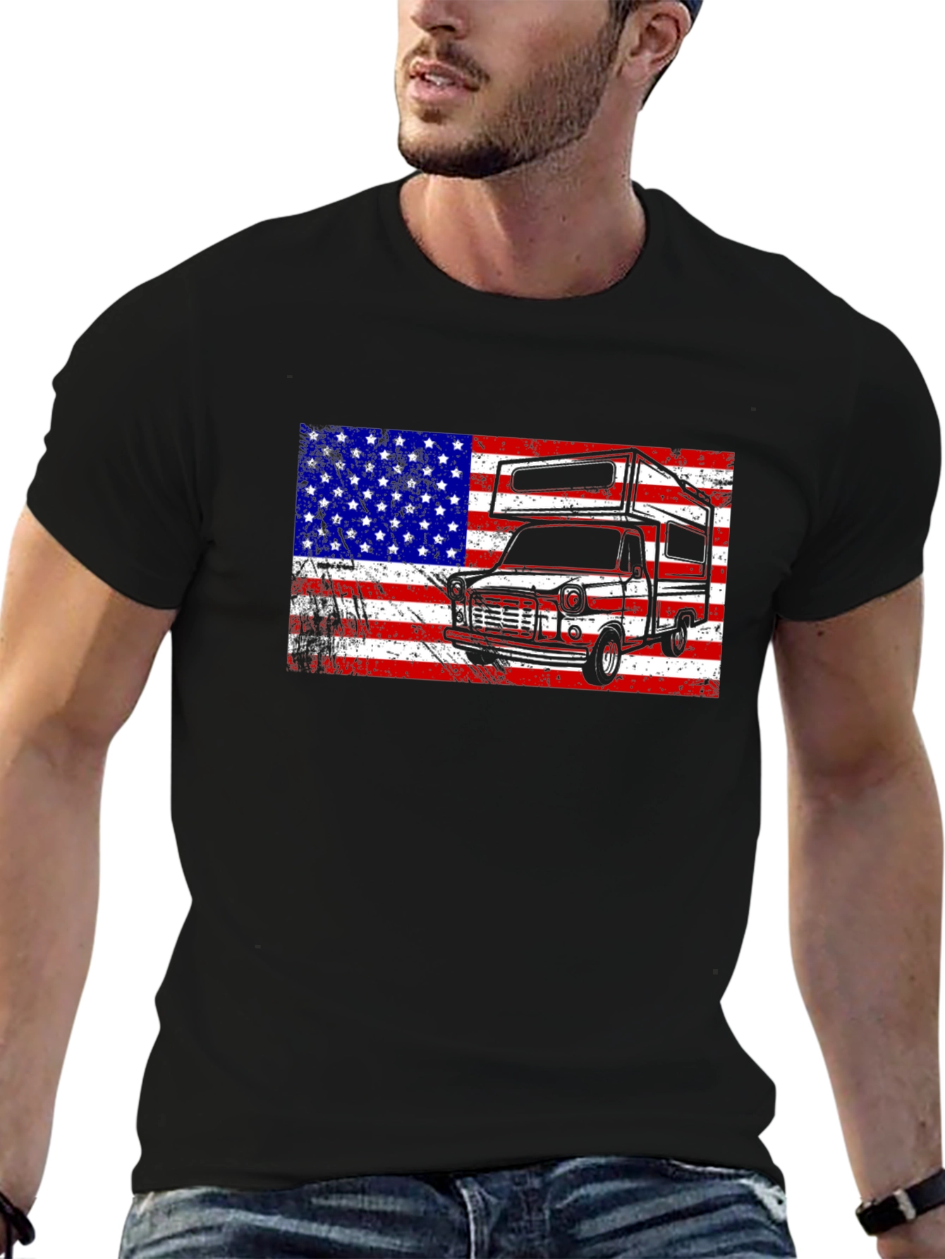 Retro RV American Flag Graphic T-Shirt