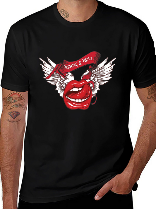 Rock & Roll Graphic T-Shirt - Black Crew Neck Tee