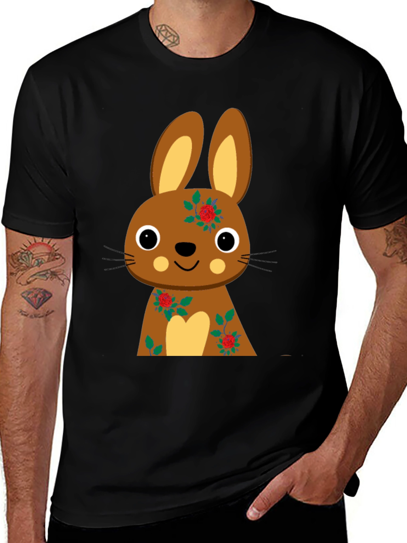 Cute Bunny Graphic Black Tee