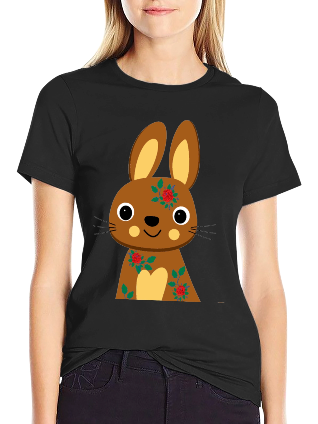 Cute Bunny Graphic Black Tee