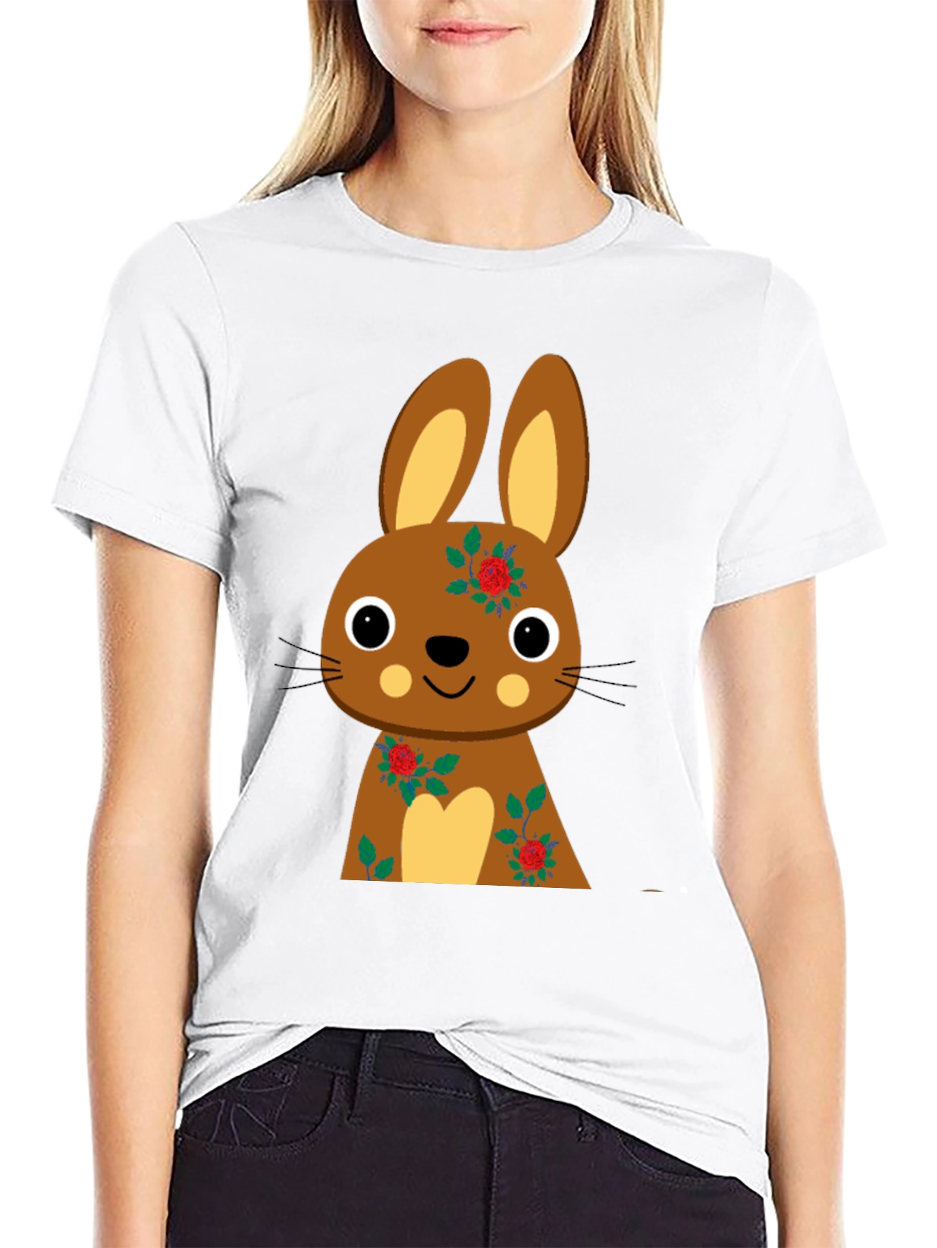 Cute Bunny Graphic Black Tee