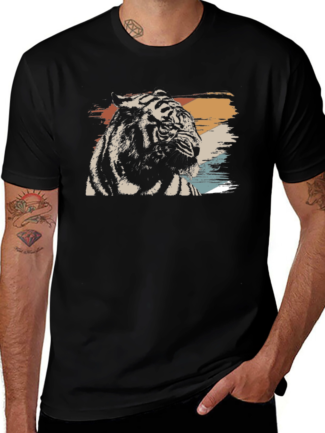 Retro Tiger Graphic Black T-Shirt