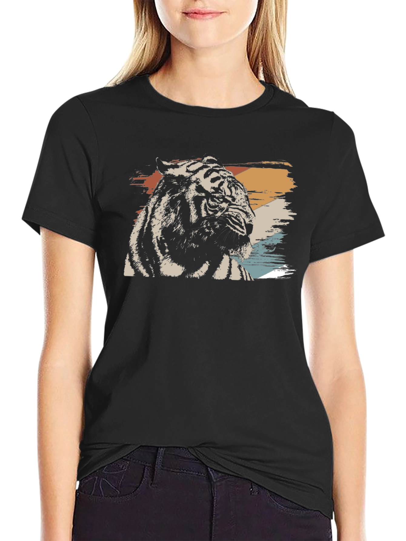 Retro Tiger Graphic Black T-Shirt