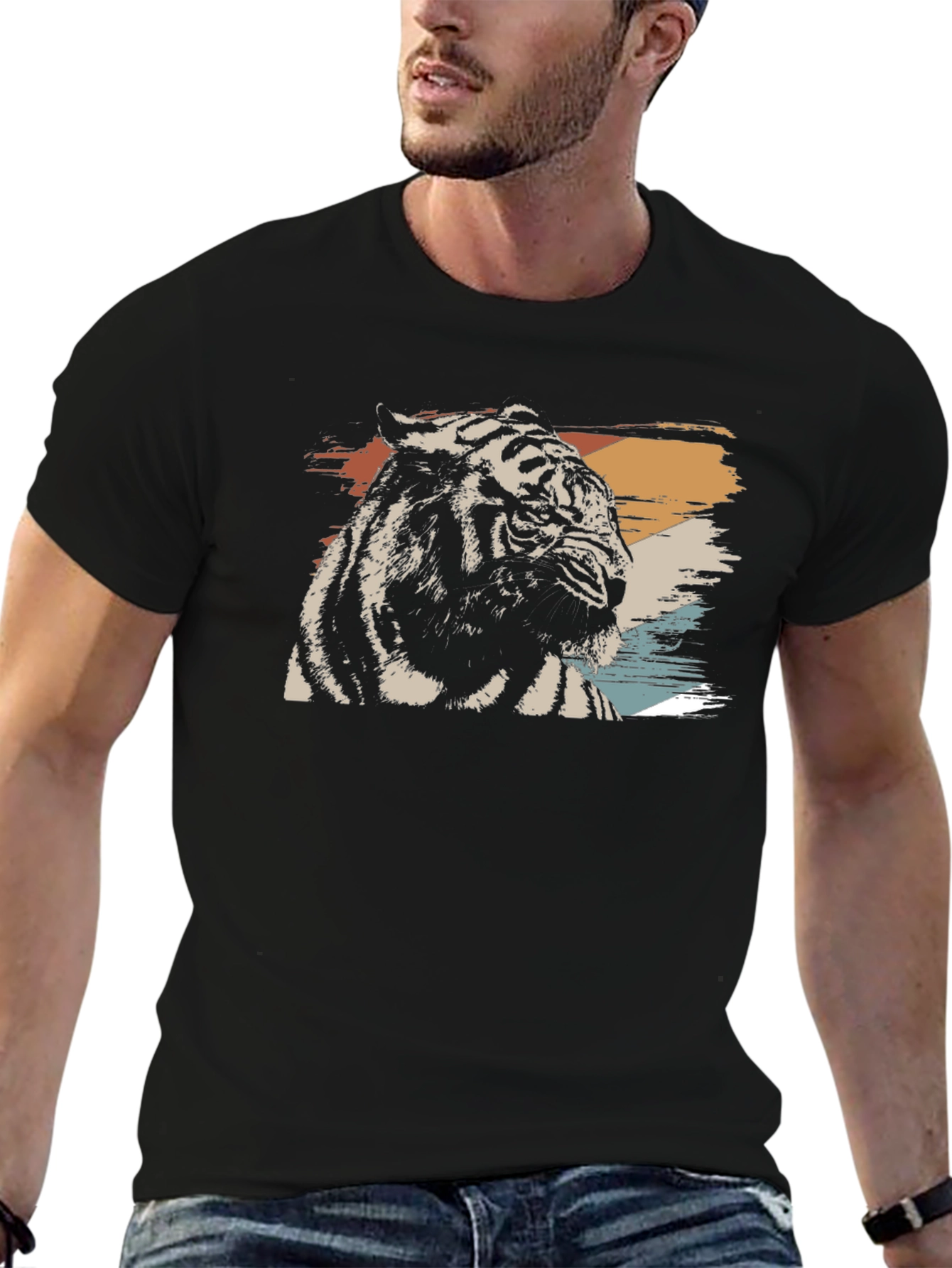 Retro Tiger Graphic Black T-Shirt