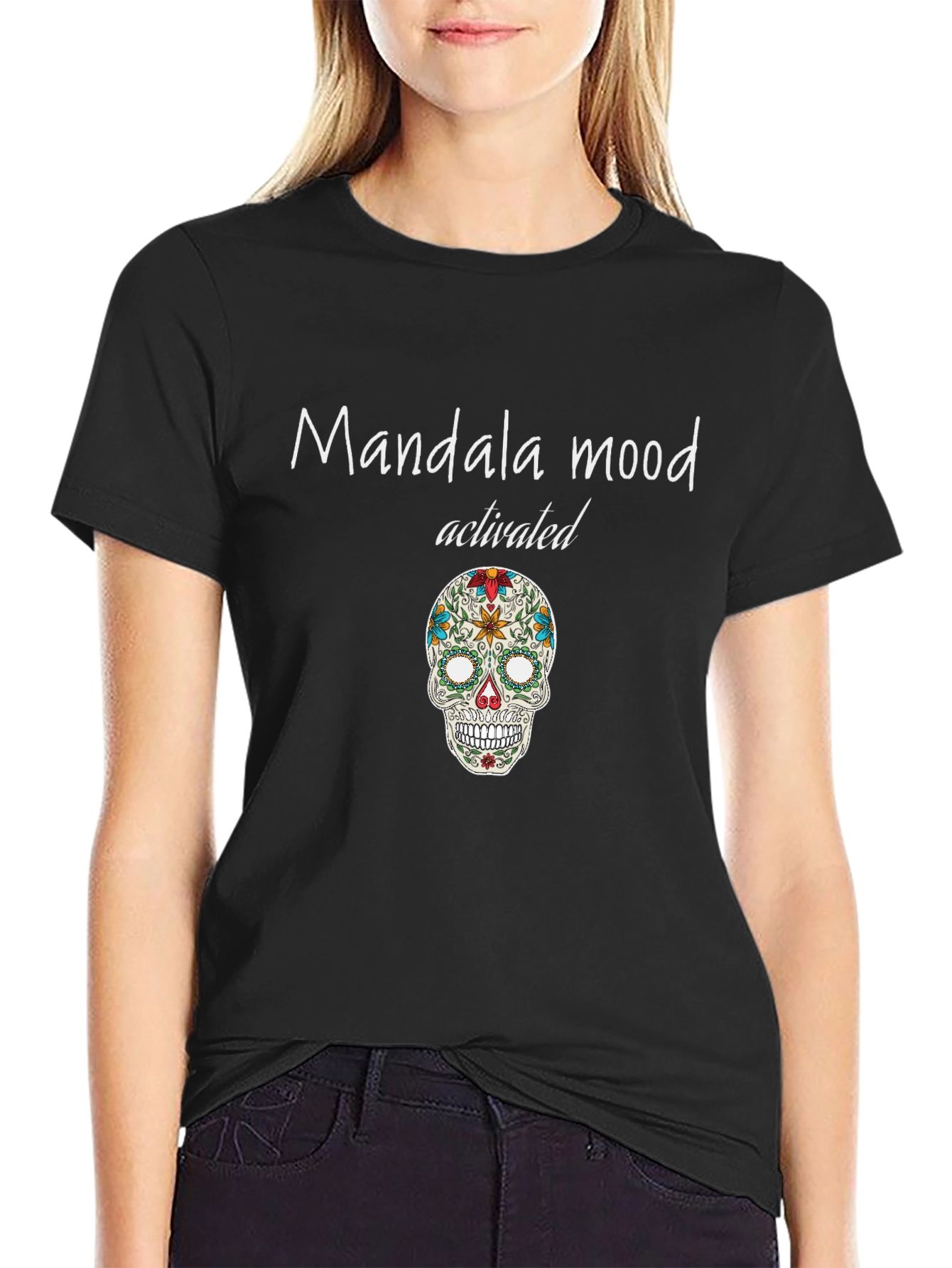 Mandala Mood Activated Graphic Tee - Unique Skull Design