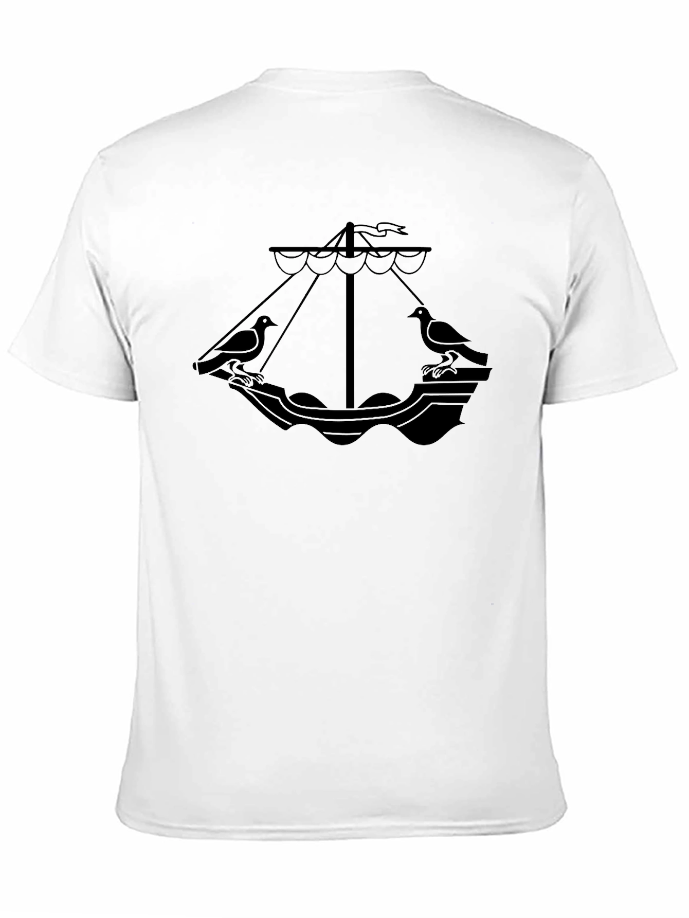 Black T-Shirt with Nautical Dove Boat Graphic