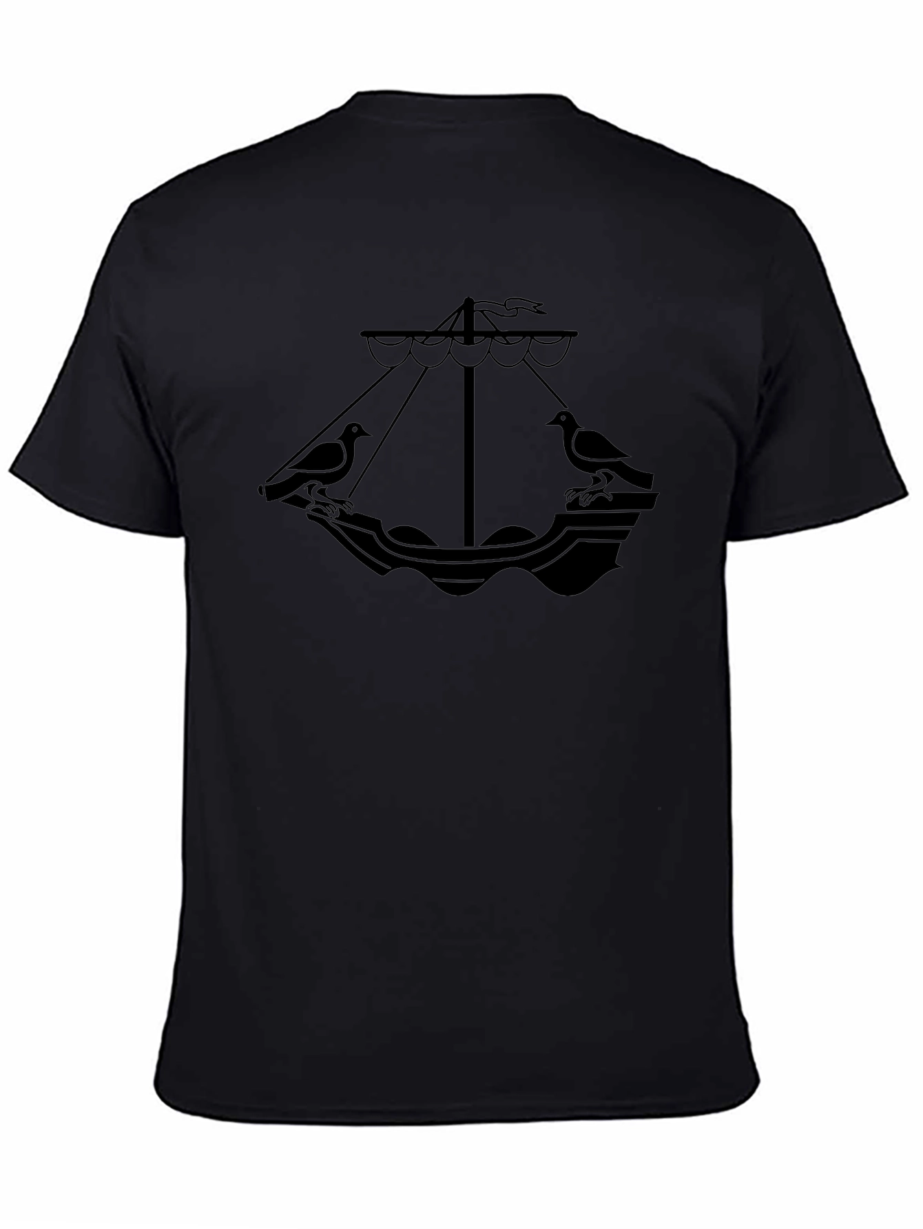 Black T-Shirt with Nautical Dove Boat Graphic