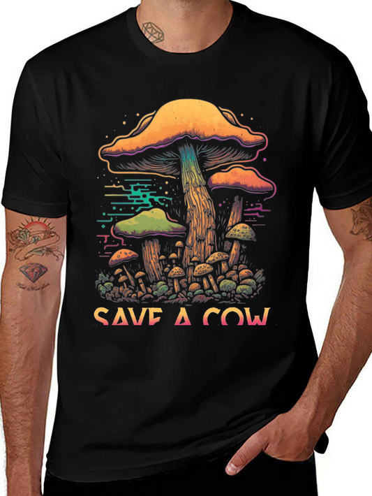 Save a Cow Mushroom Graphic Tee - Quirky Vegan T-Shirt