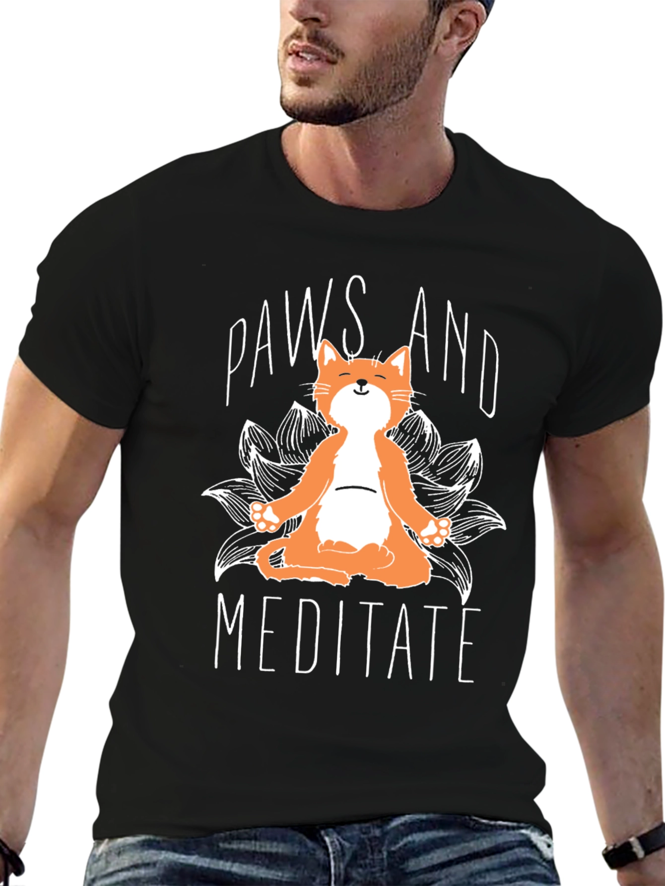 Paws and Meditate Funny Cat T-Shirt
