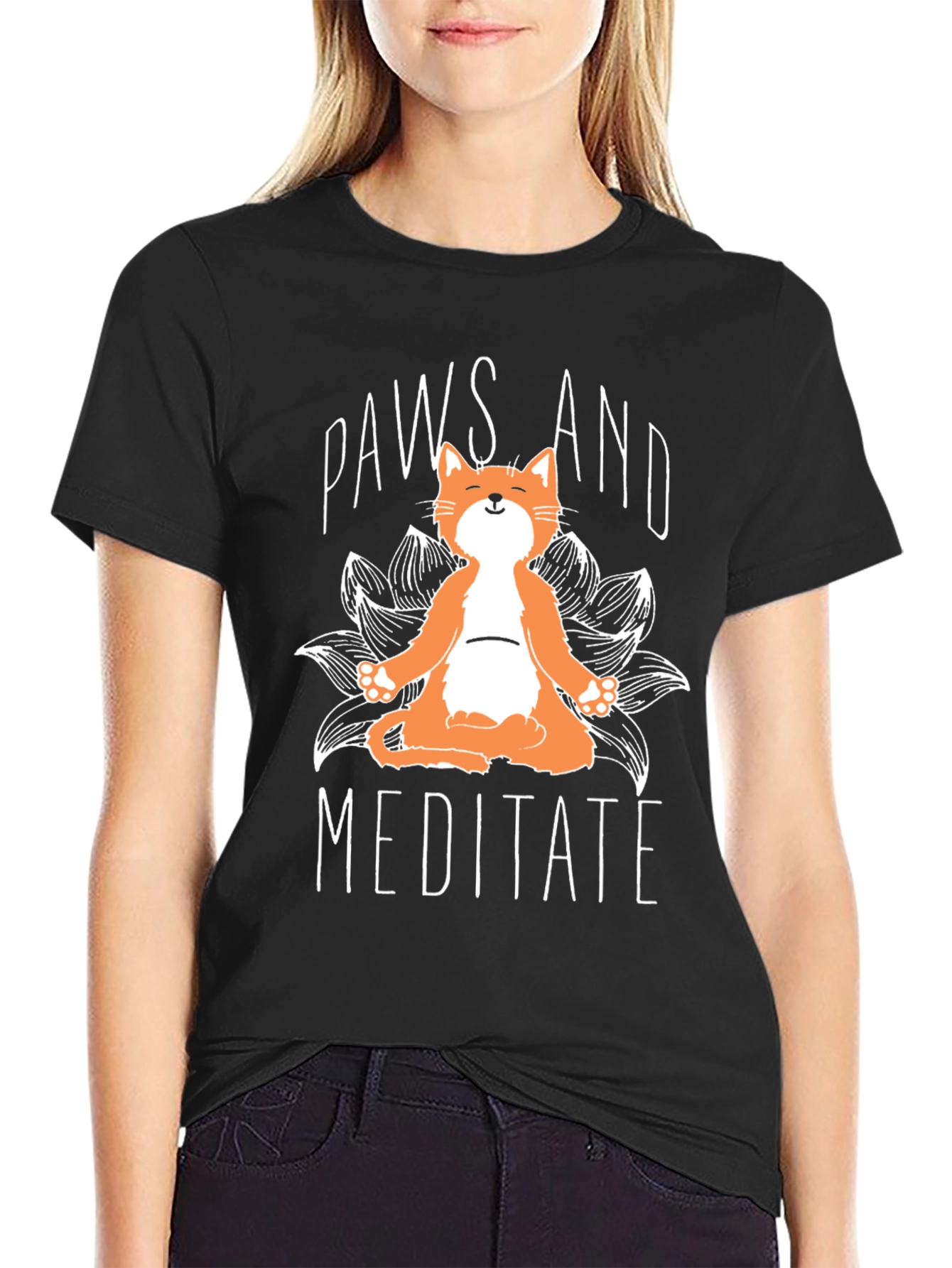 Paws and Meditate Funny Cat T-Shirt