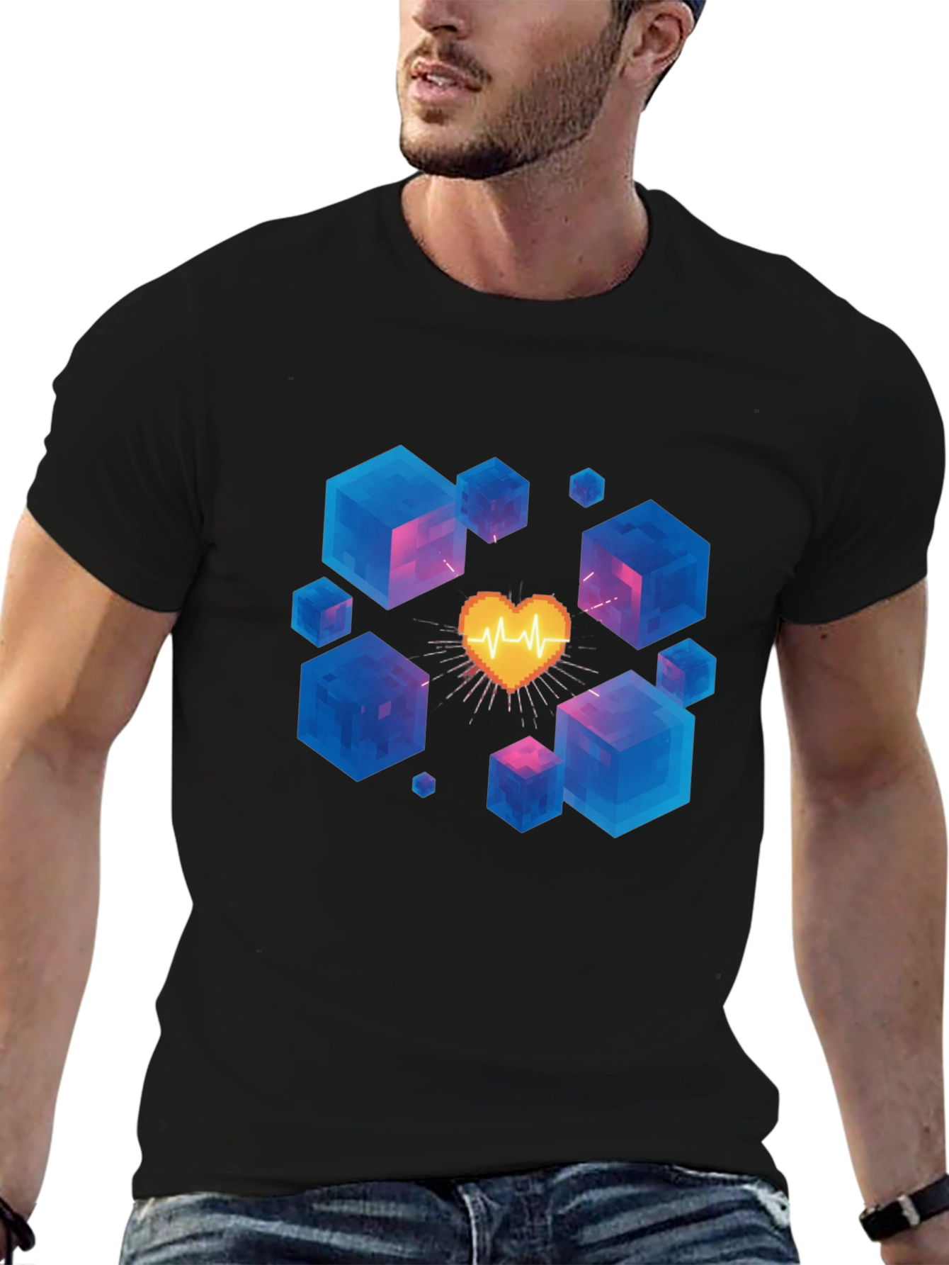 Pixel Heartbeat Cube Graphic Tee - Trendy & Unique!