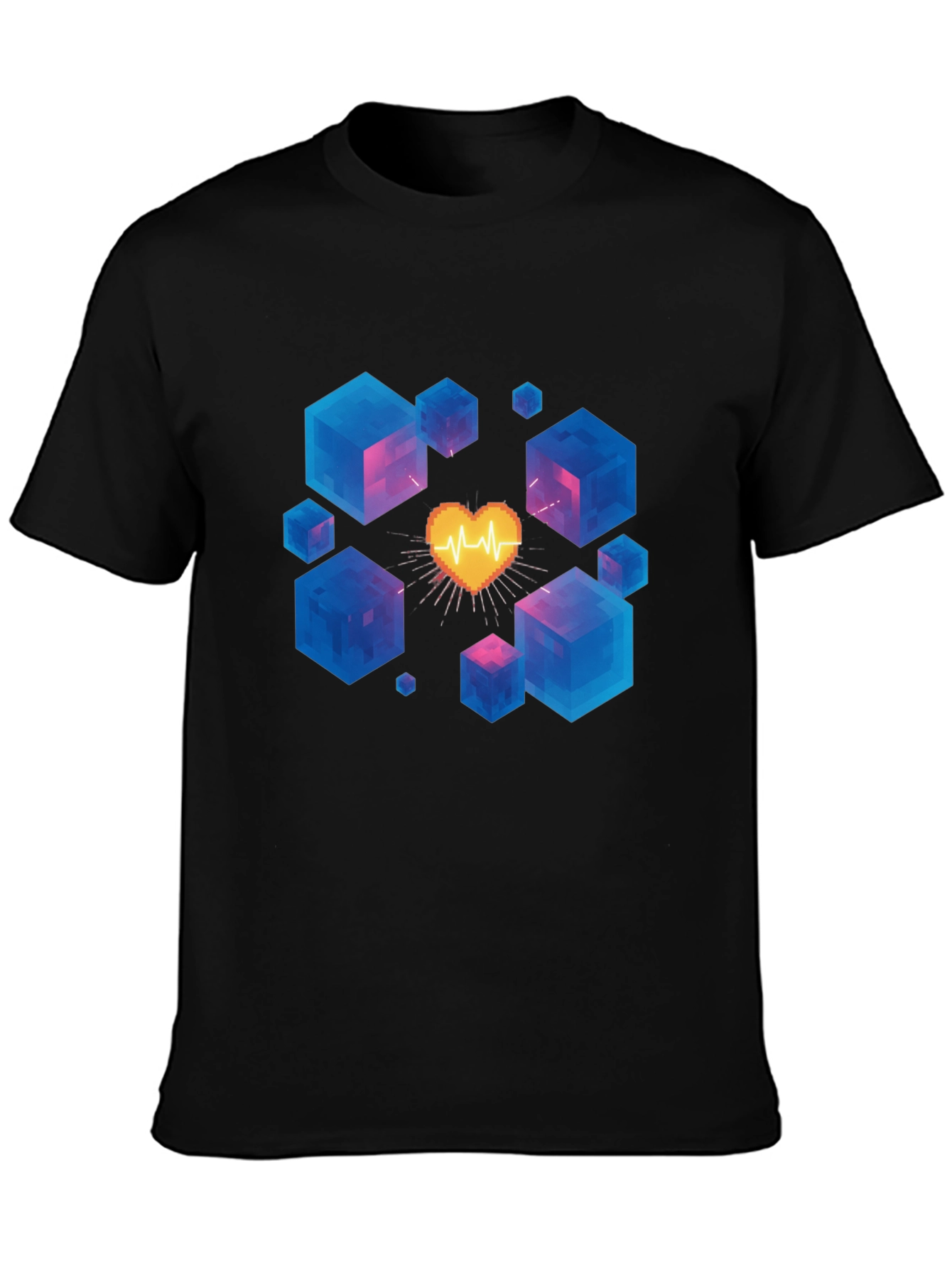 Pixel Heartbeat Cube Graphic Tee - Trendy & Unique!