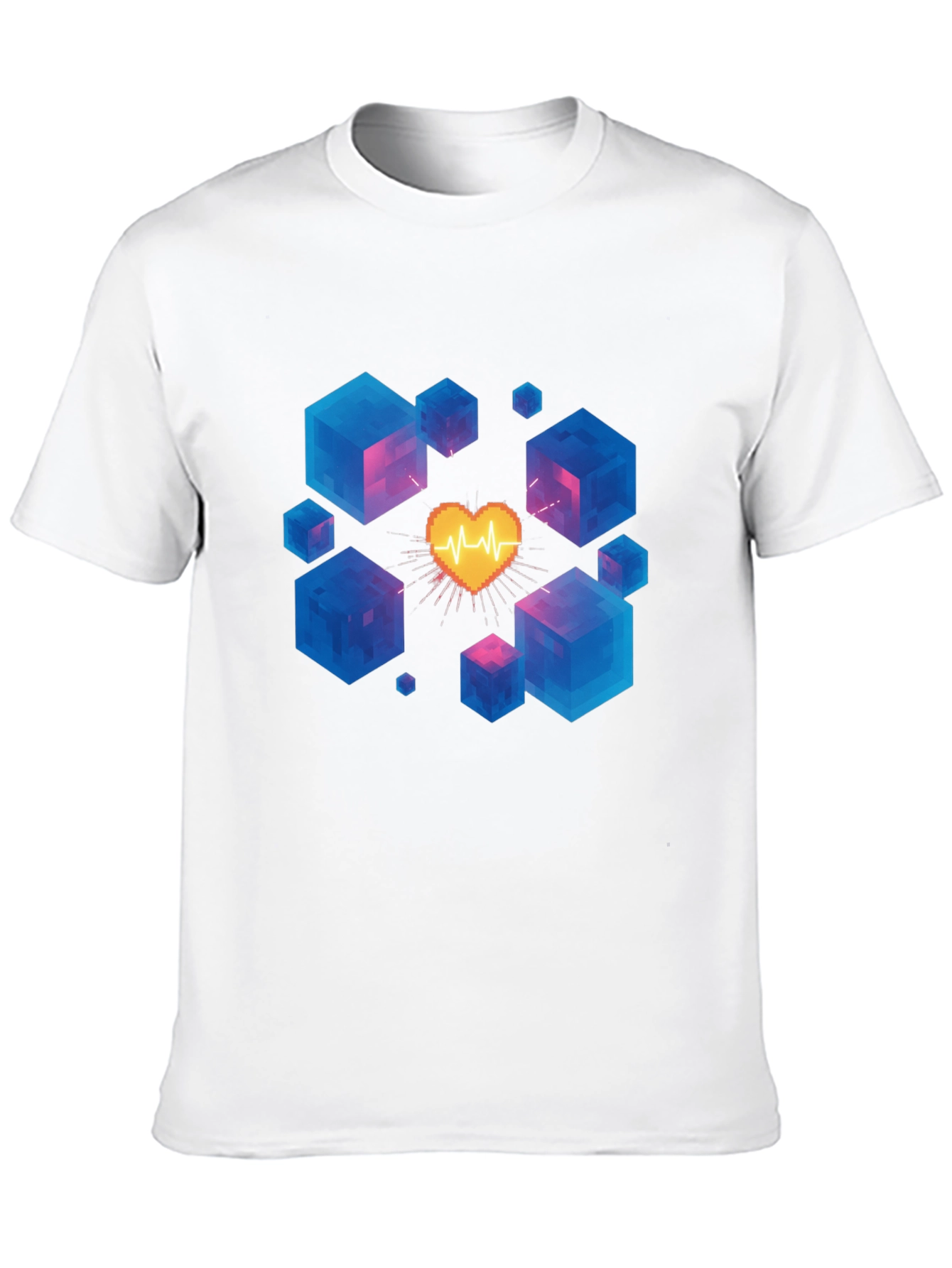Pixel Heartbeat Cube Graphic Tee - Trendy & Unique!
