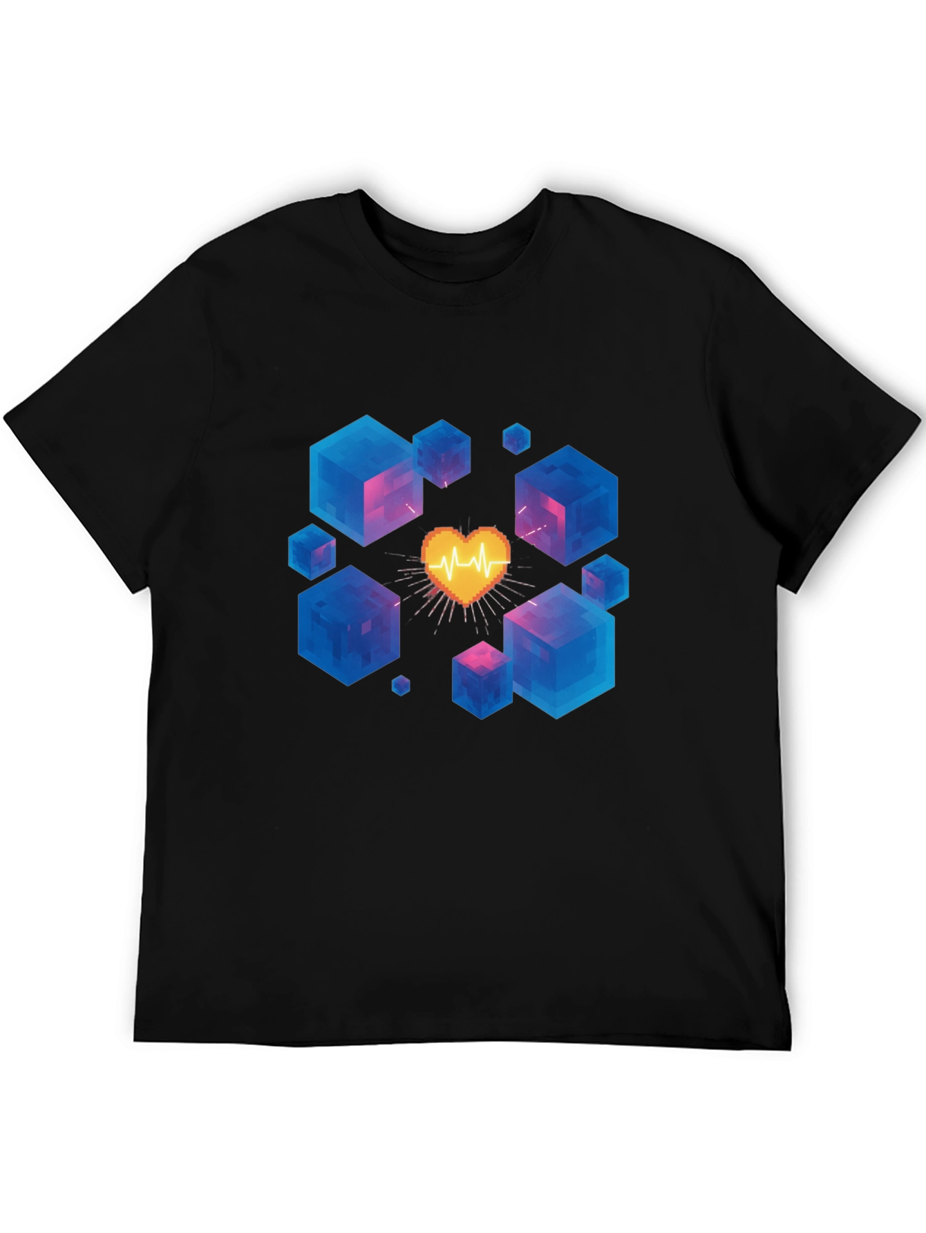 Pixel Heartbeat Cube Graphic Tee - Trendy & Unique!