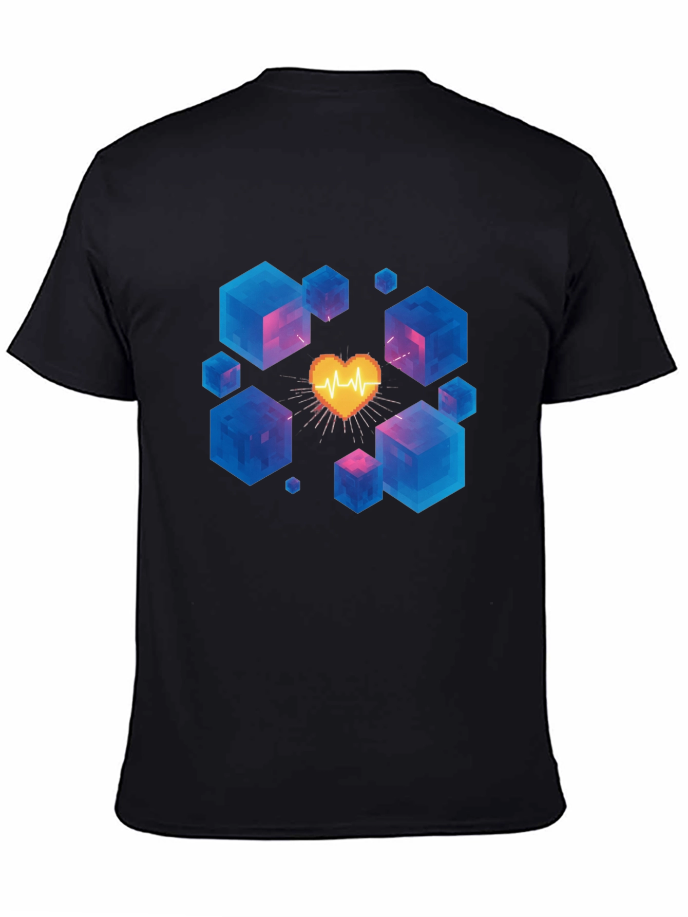 Pixel Heartbeat Cube Graphic Tee - Trendy & Unique!