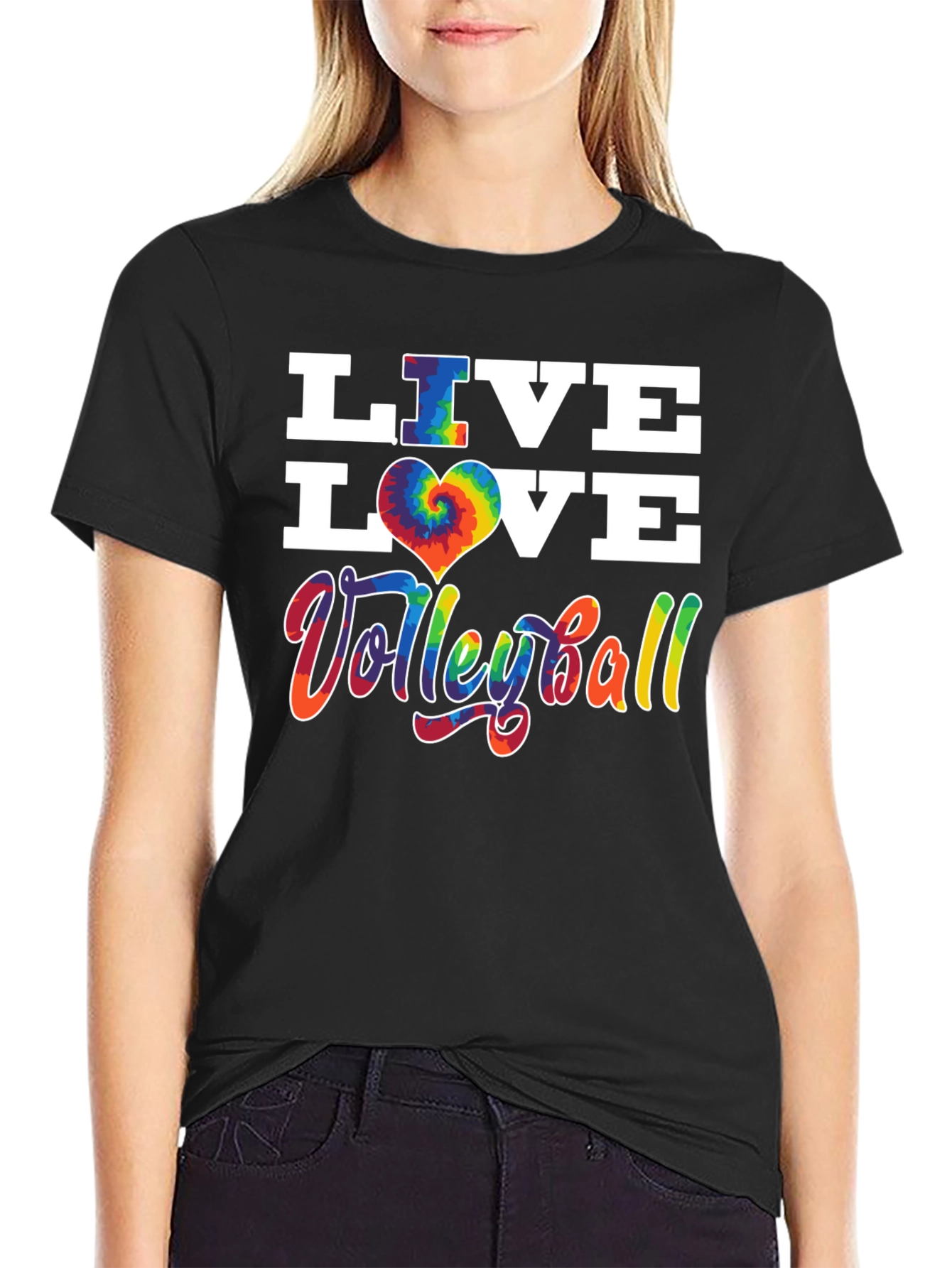 Live Love Volleyball Graphic Tee - Tie Dye Heart