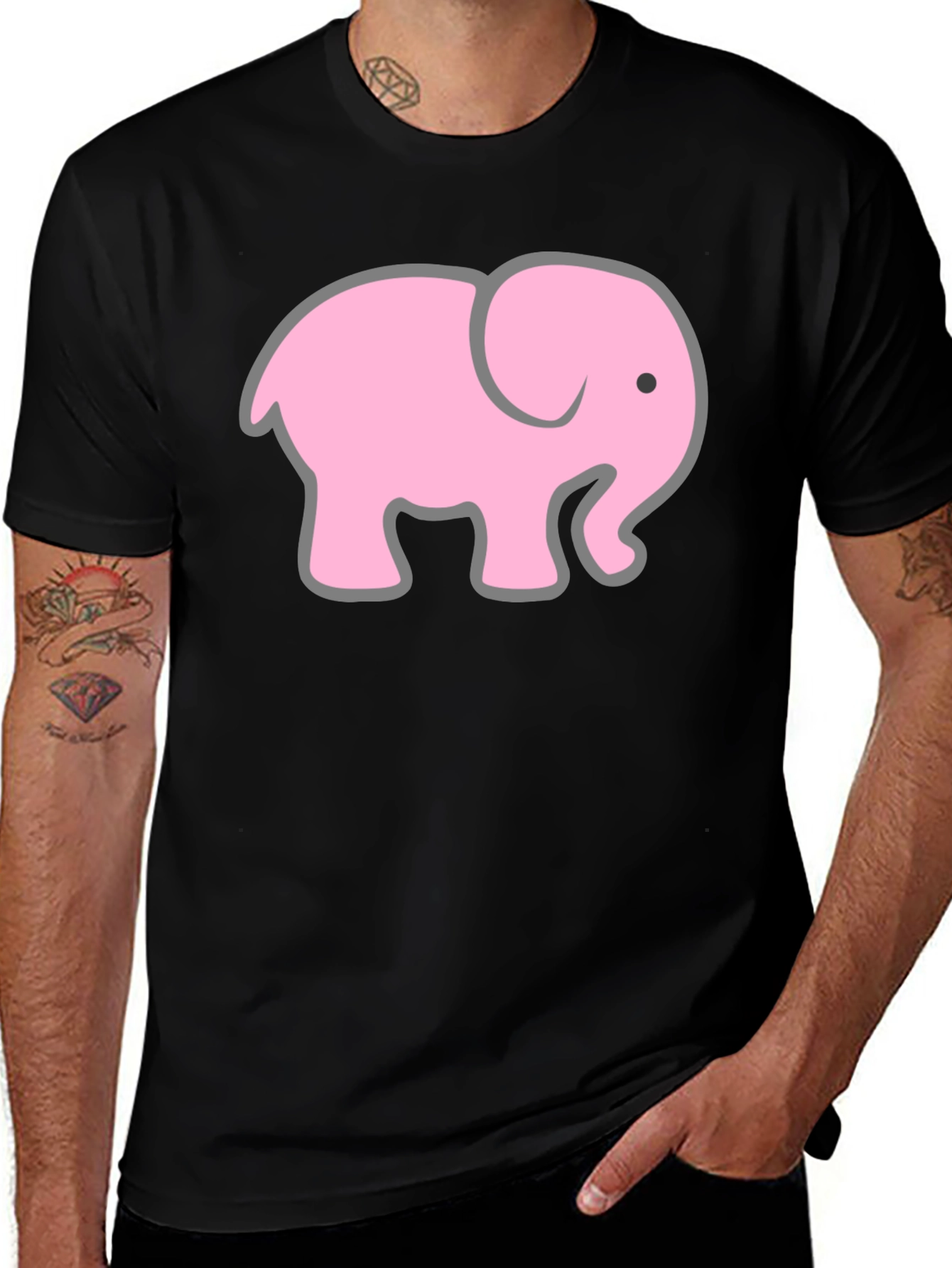 Pink Elephant Graphic T-Shirt - Casual Black Tee