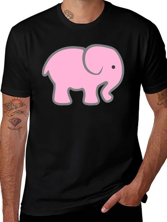 Pink Elephant Graphic T-Shirt - Casual Black Tee