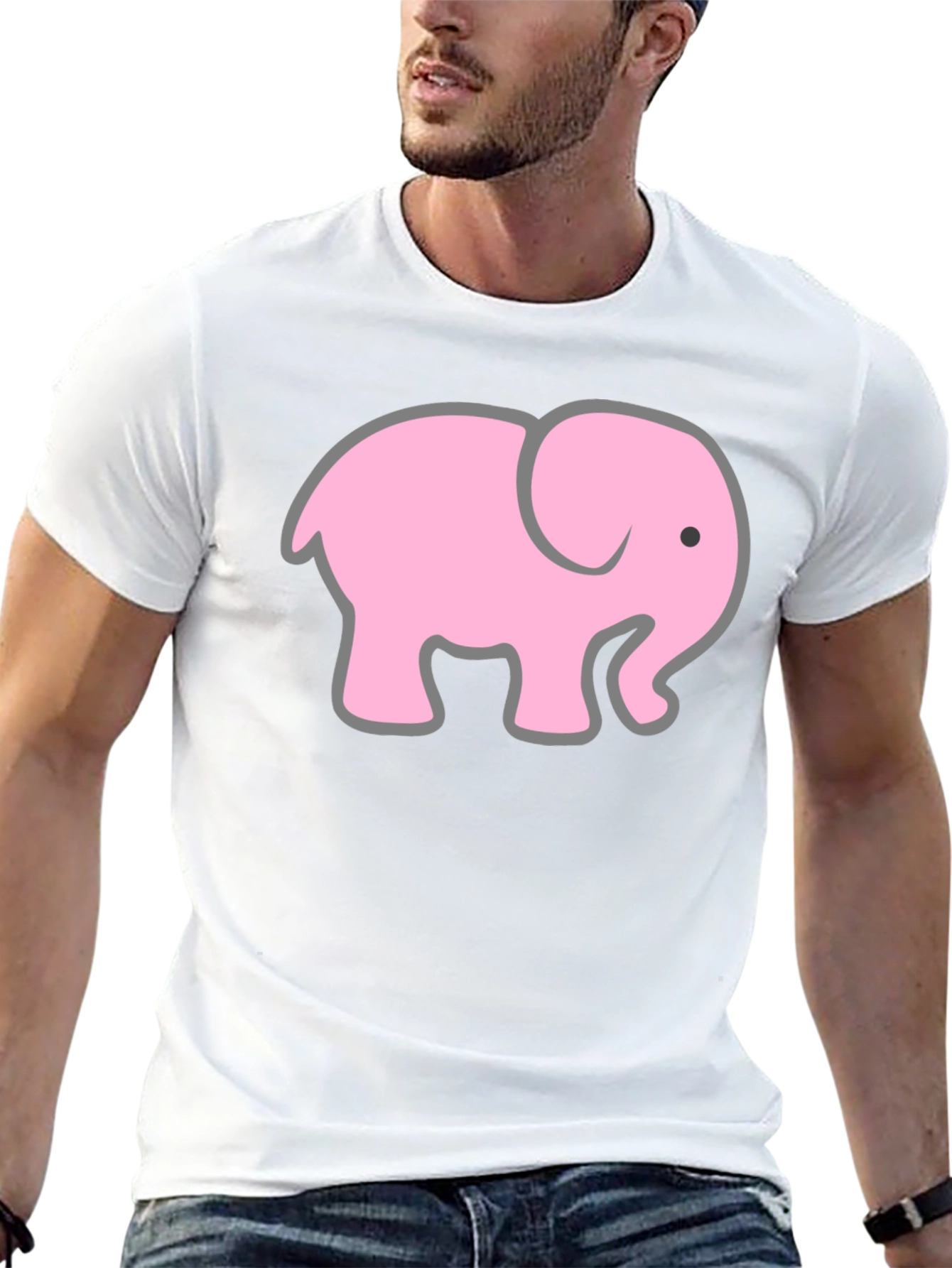 Pink Elephant Graphic T-Shirt - Casual Black Tee