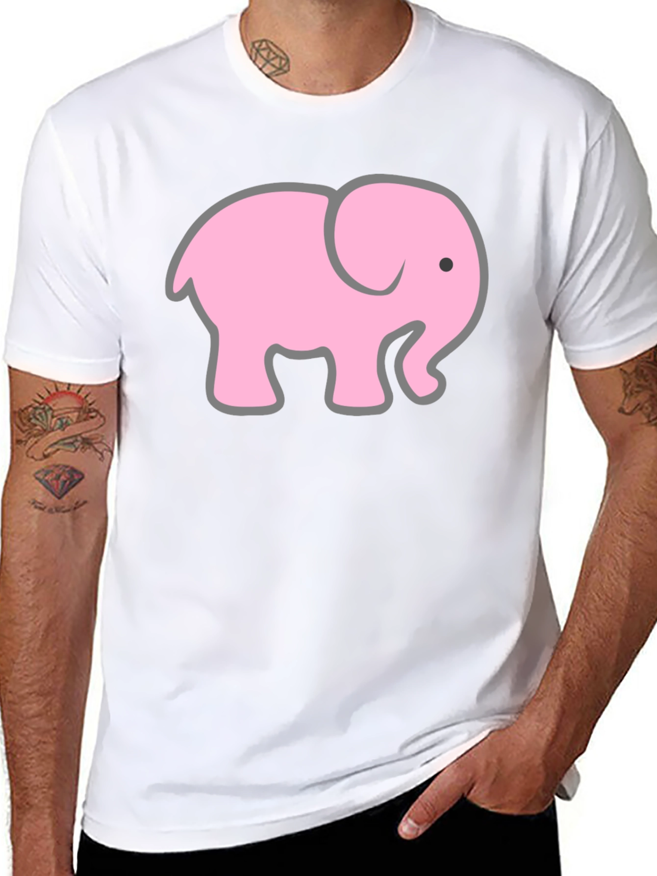 Pink Elephant Graphic T-Shirt - Casual Black Tee