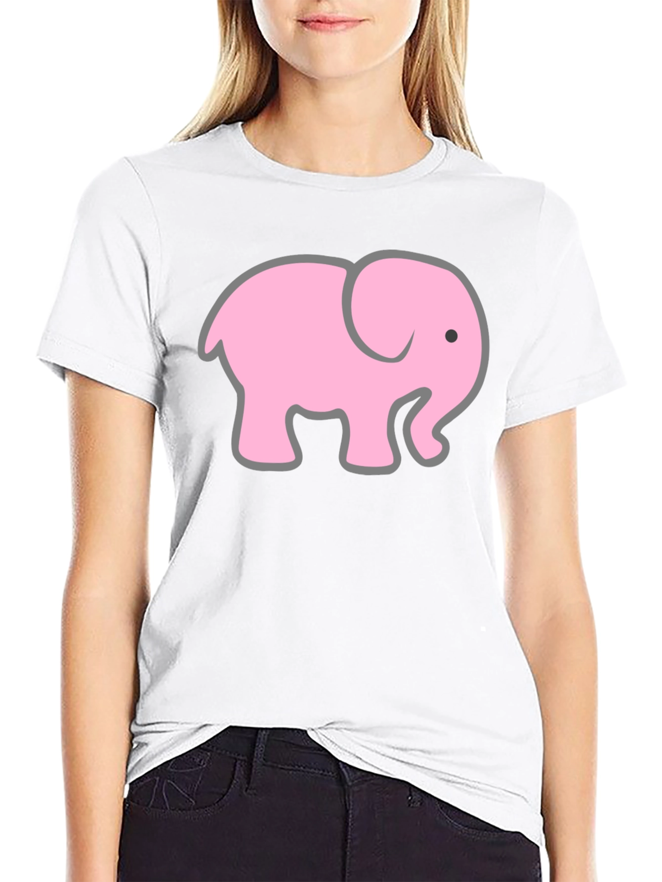 Pink Elephant Graphic T-Shirt - Casual Black Tee