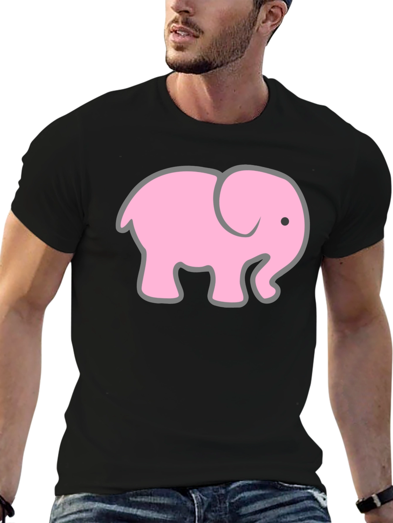 Pink Elephant Graphic T-Shirt - Casual Black Tee