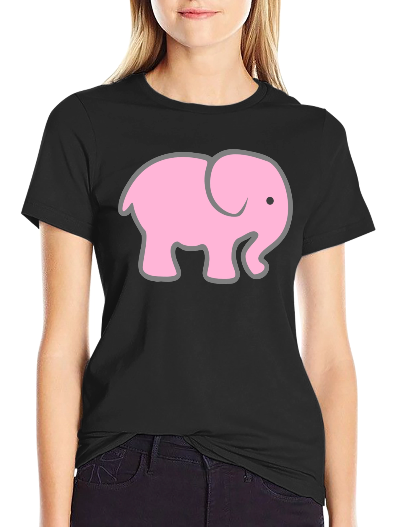 Pink Elephant Graphic T-Shirt - Casual Black Tee