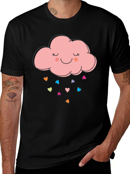 Cute Cloud Heart Rain Graphic Tee - Black
