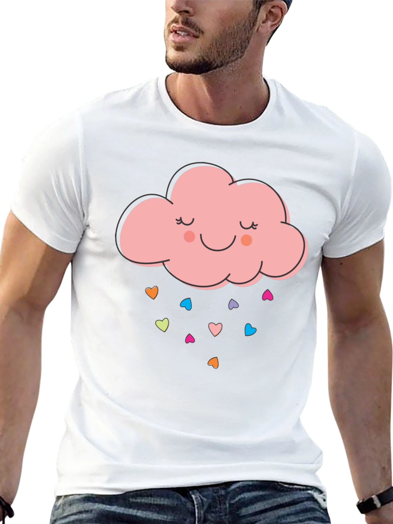 Cute Cloud Heart Rain Graphic Tee - Black