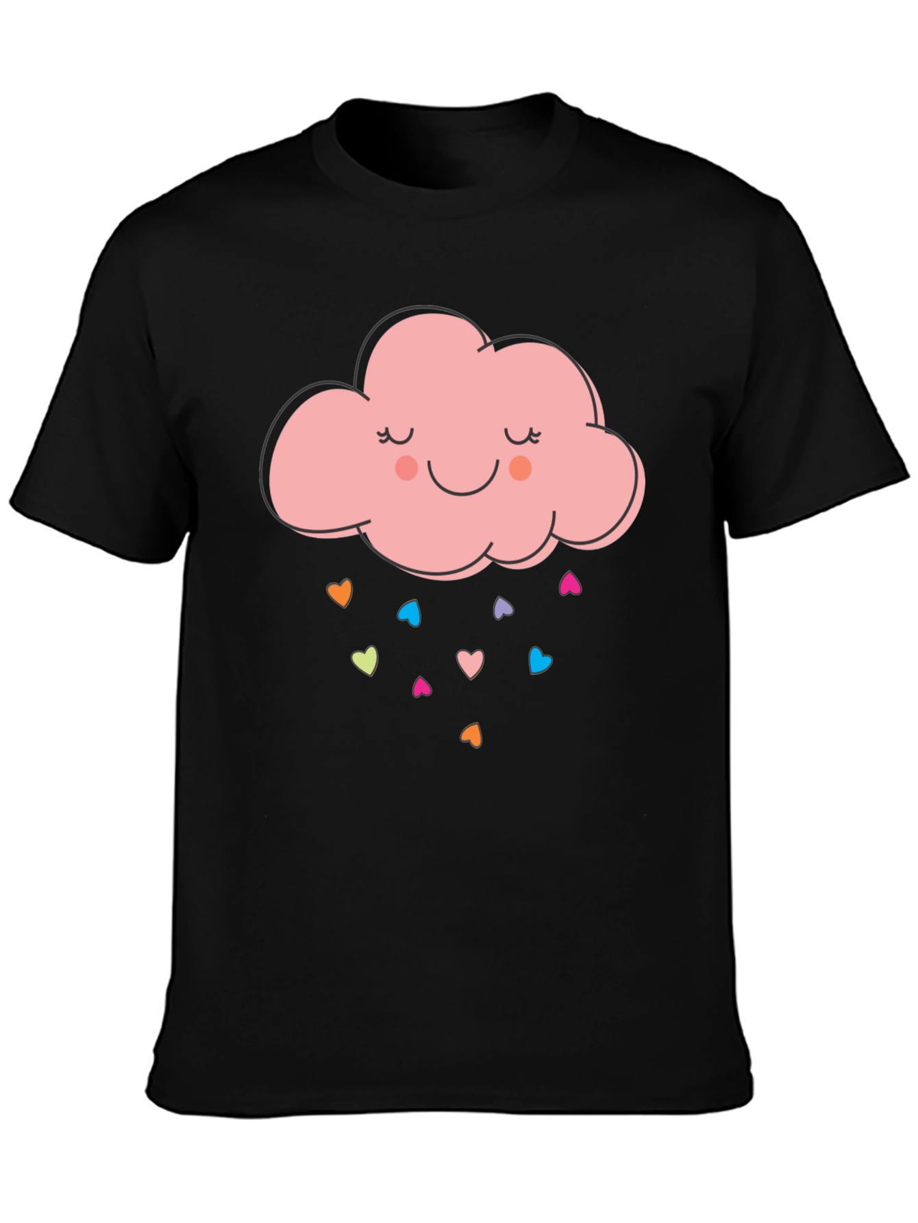 Cute Cloud Heart Rain Graphic Tee - Black