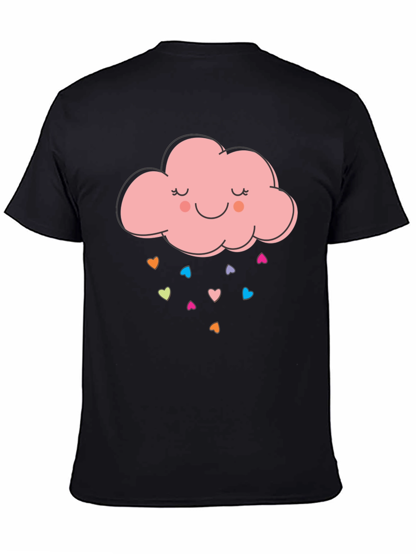 Cute Cloud Heart Rain Graphic Tee - Black