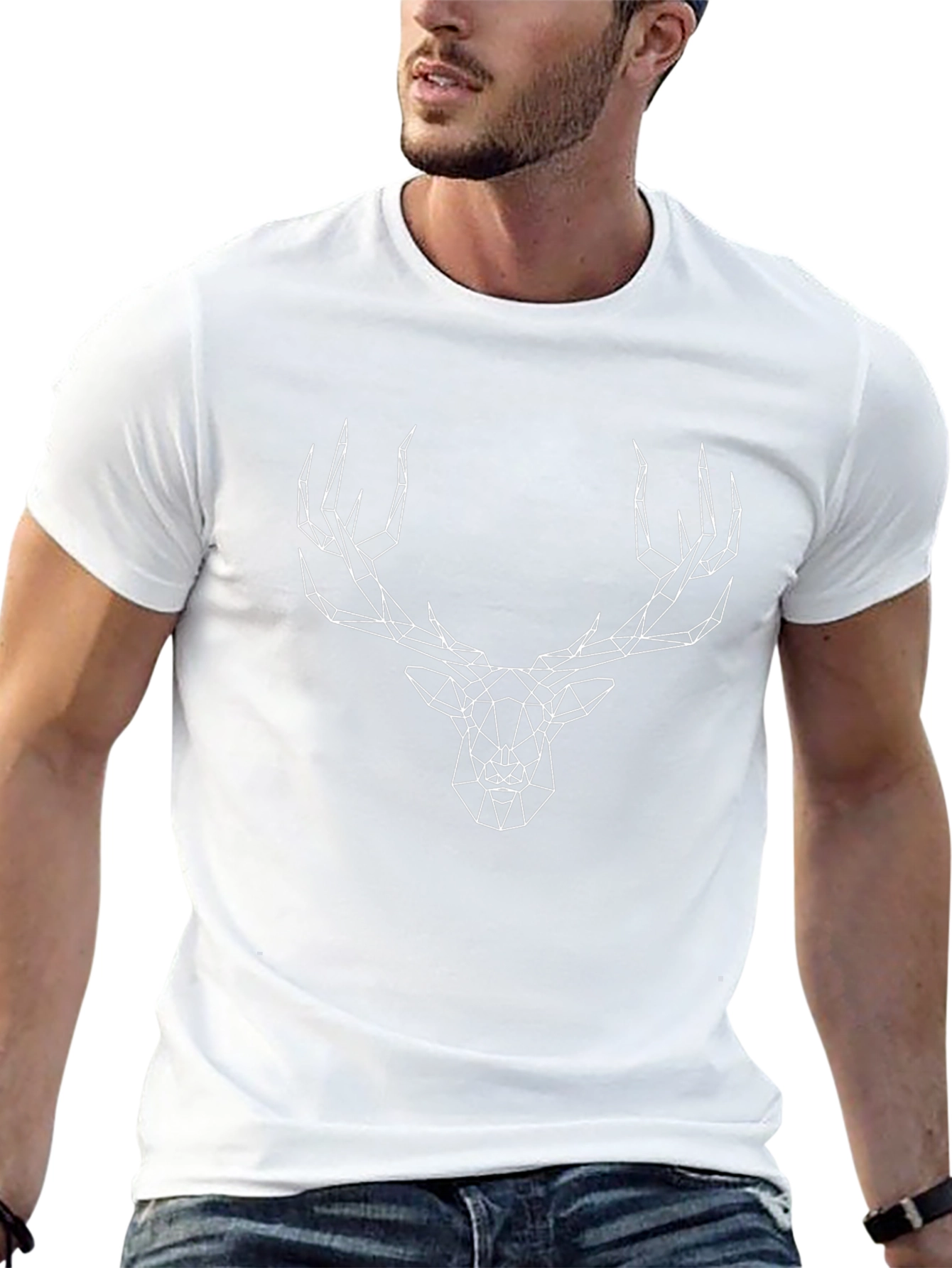 Geometric Deer Graphic Tee - Stylish Mens Black T-Shirt