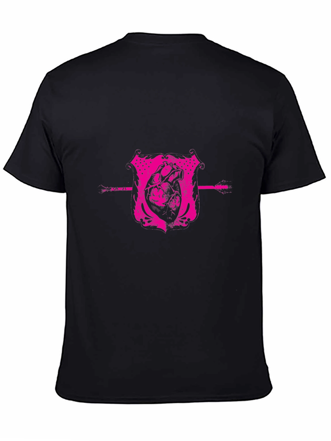 Pink Heart Crest Graphic Black T-Shirt