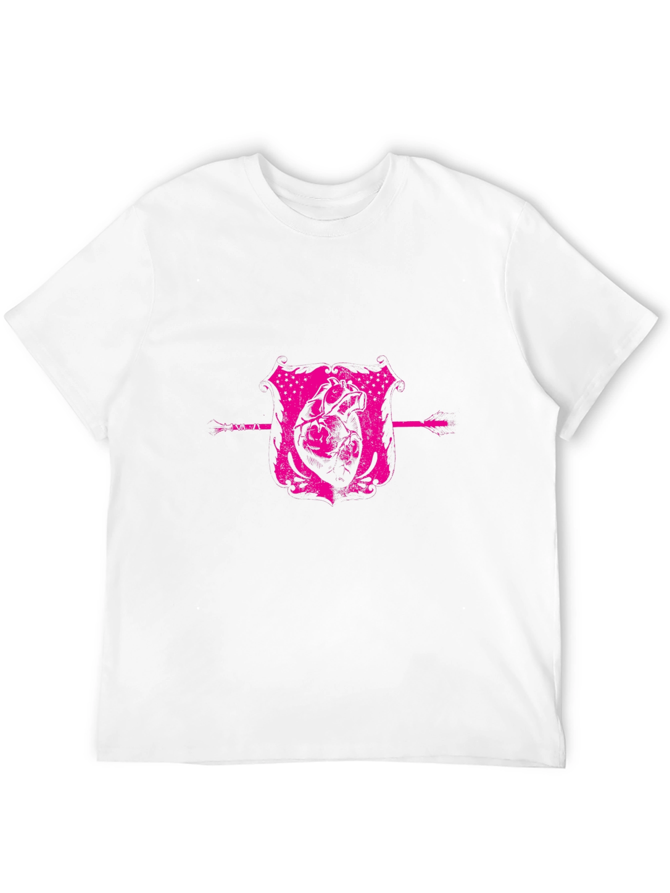 Pink Heart Crest Graphic Black T-Shirt