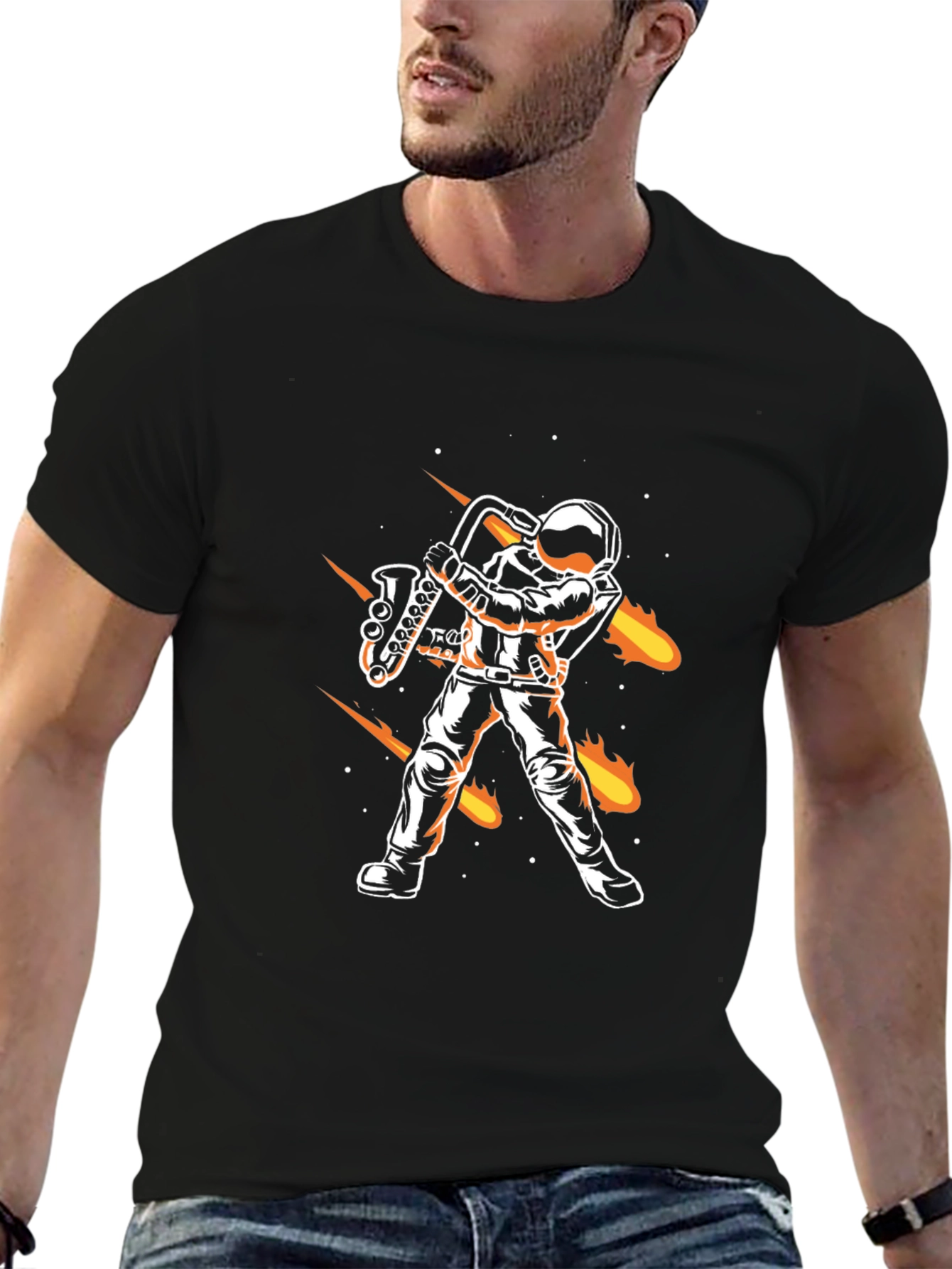 Astronaut Saxophone Player Graphic Tee - Black