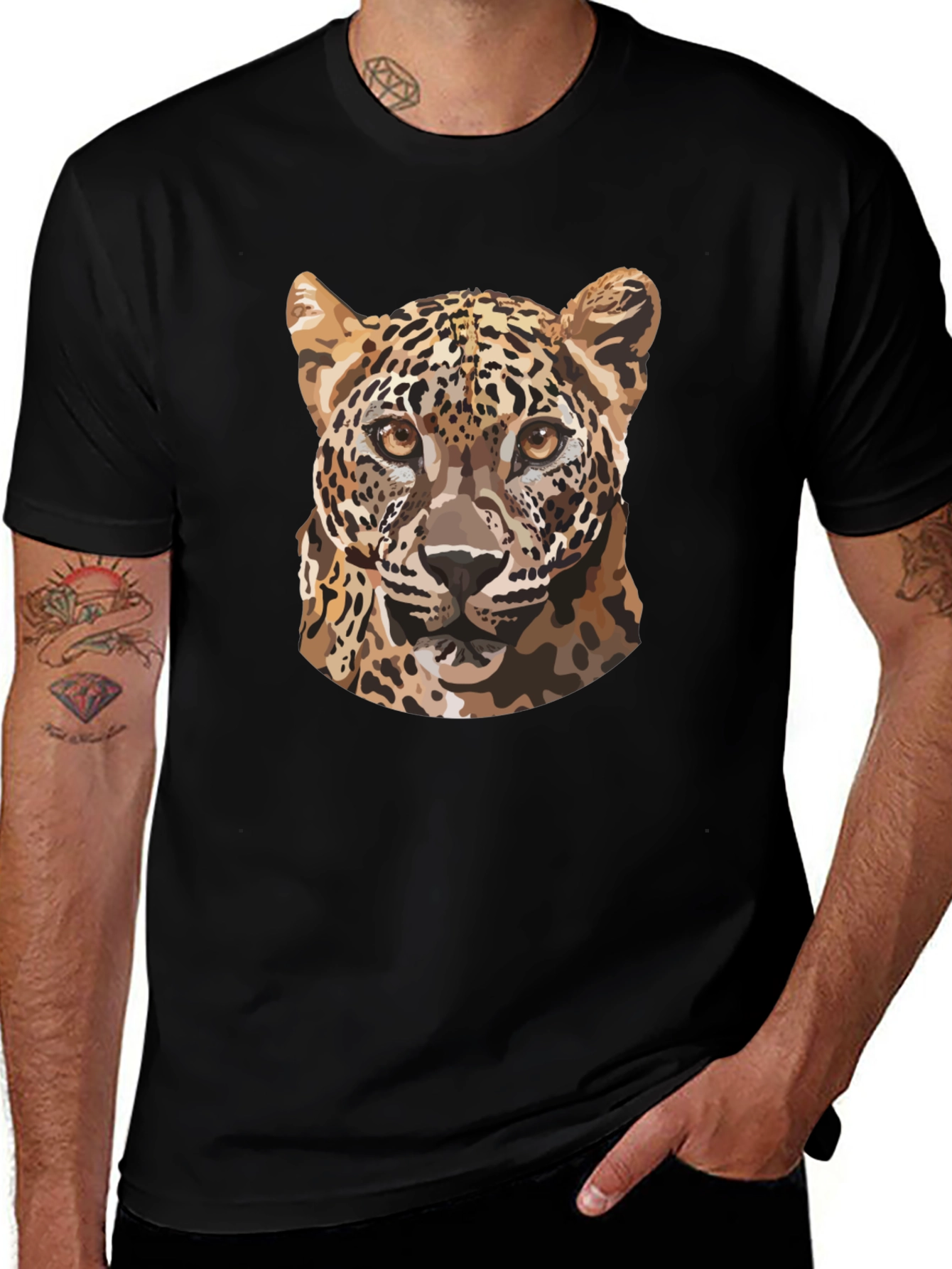 Leopard Graphic Tee - Stylish Mens Black T-Shirt