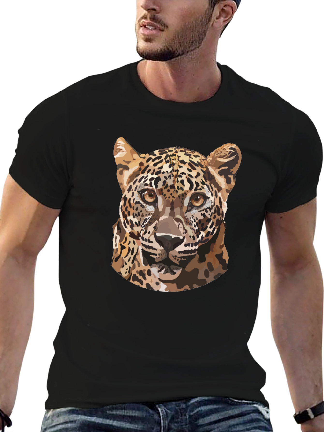 Leopard Graphic Tee - Stylish Mens Black T-Shirt