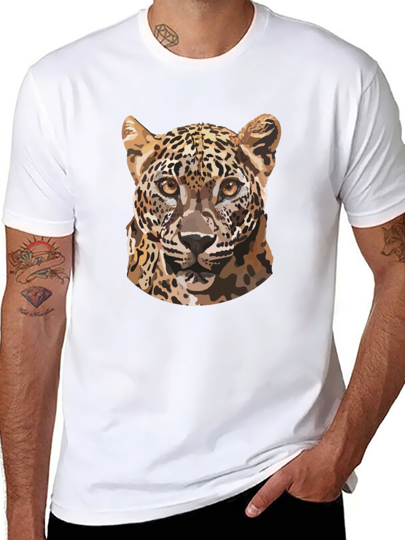 Leopard Graphic Tee - Stylish Mens Black T-Shirt